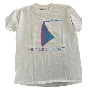 Hilton Head Sailing Shirt Mens L White South Carolina Single Stitch USA Vtg 90s